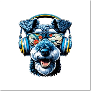 Kerry Blue Terrier Smiling DJ with Headphones and Sunglasses Posters and Art